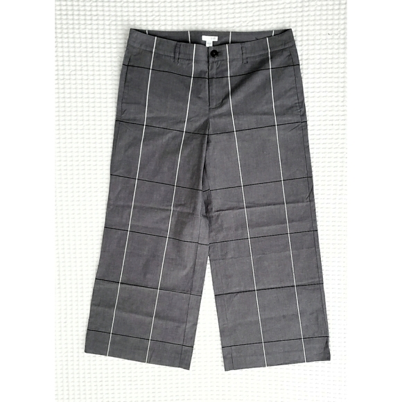 J.JILL medium gray window pane print stretch wide leg crop flat front pants 10 - Picture 2 of 7